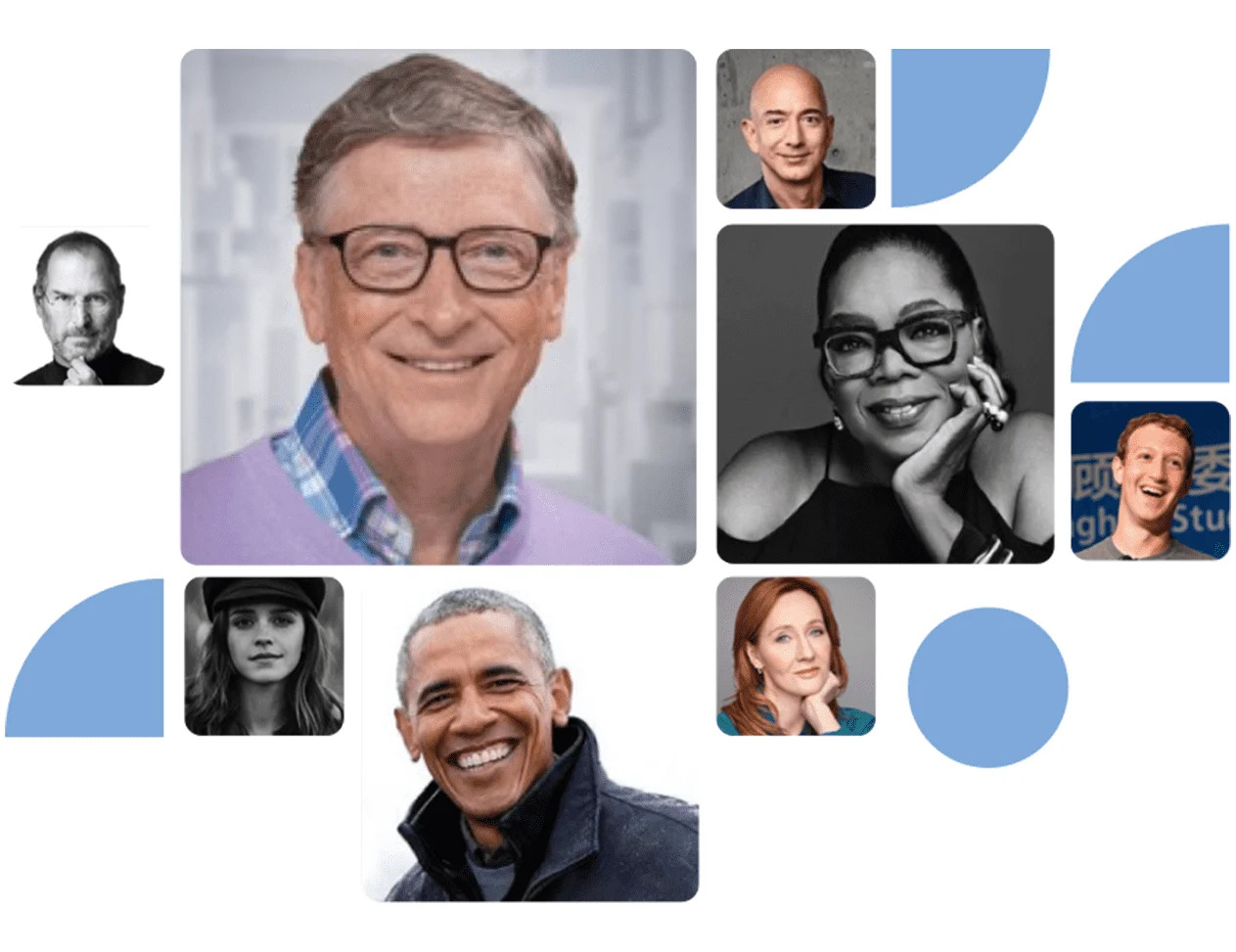 Collage of portraits of successful public figures featured on the Most Recommended Books website